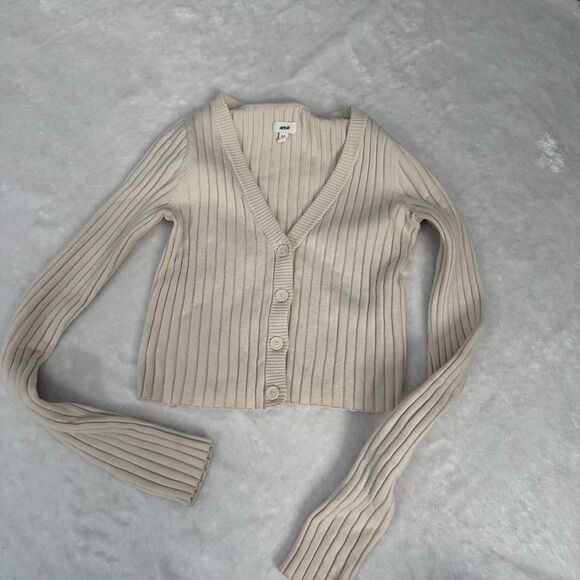 aerie Sweaters - Aerie Ribbed Cream Button Up Cardigan